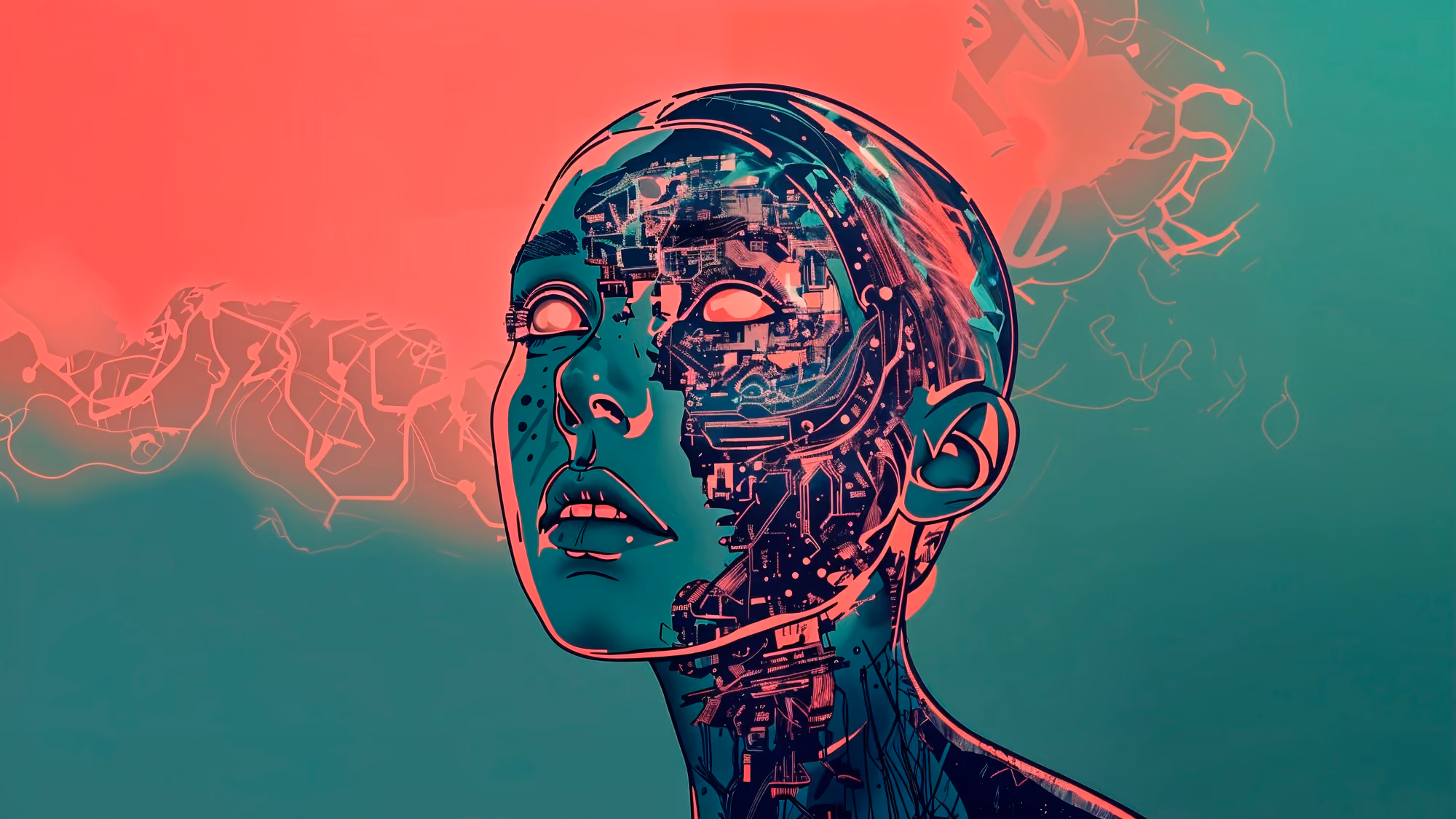 Digital AI face illustrating artificial intelligence in cybersecurity